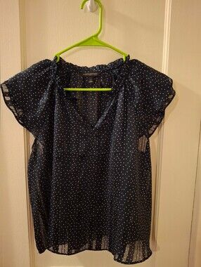 Banana Republic Navy and White Polka Dot Flutter Sleeve Top